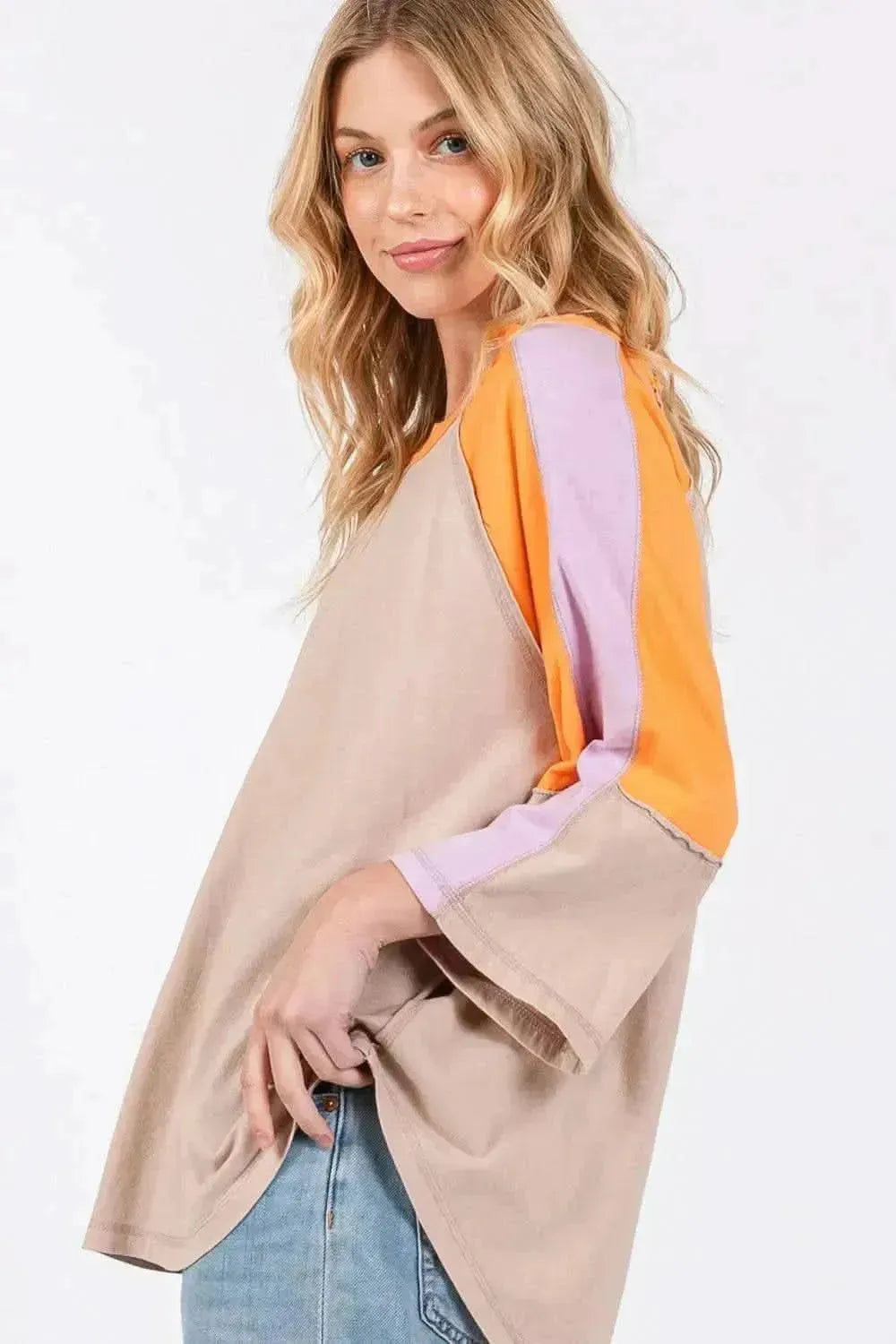 SAGE + FIG Color Block Curved Hem T-Shirt - Bad Moms Club