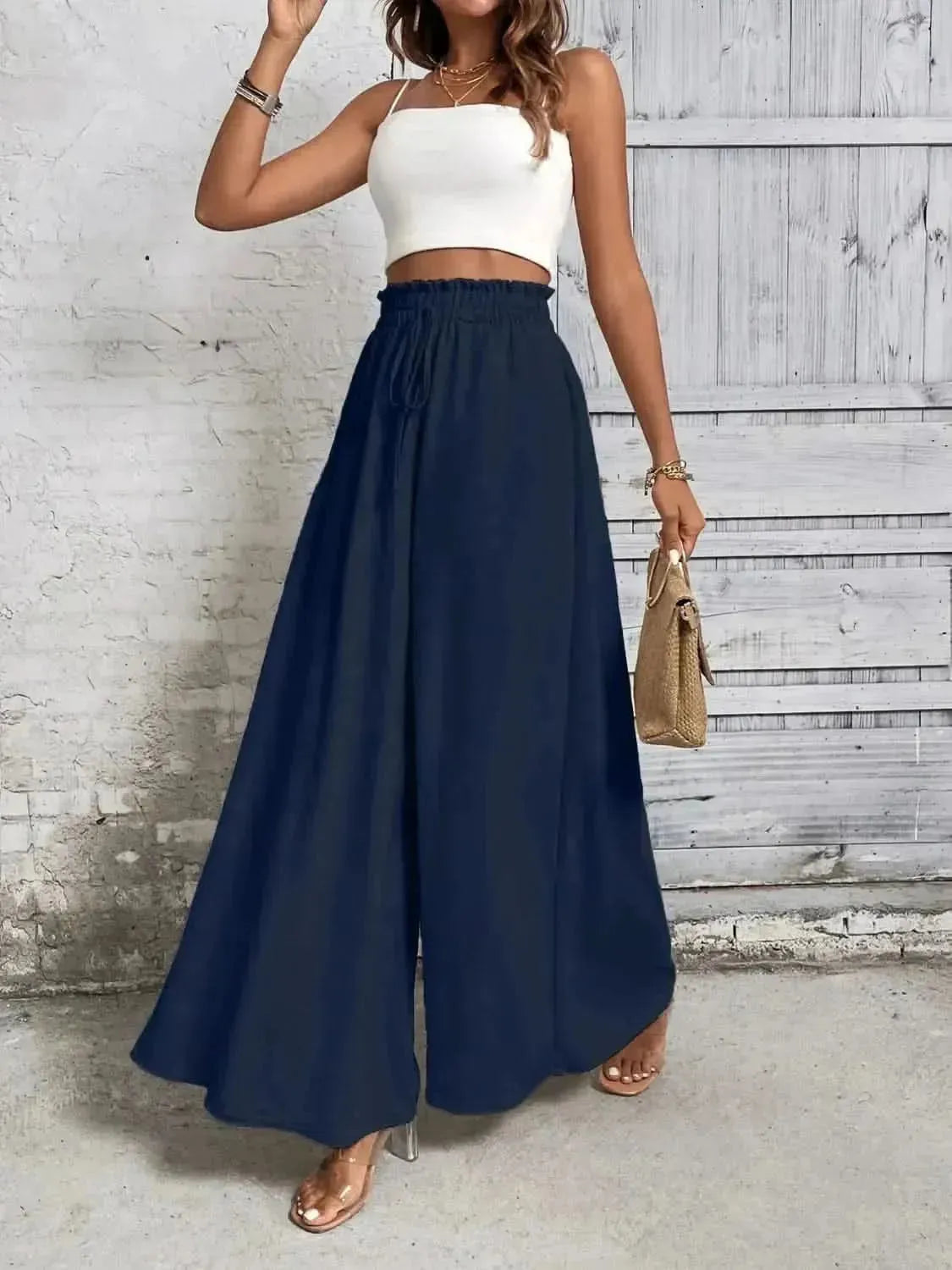 Honey Tied High Waist Wide Leg Pants - Bad Moms Club