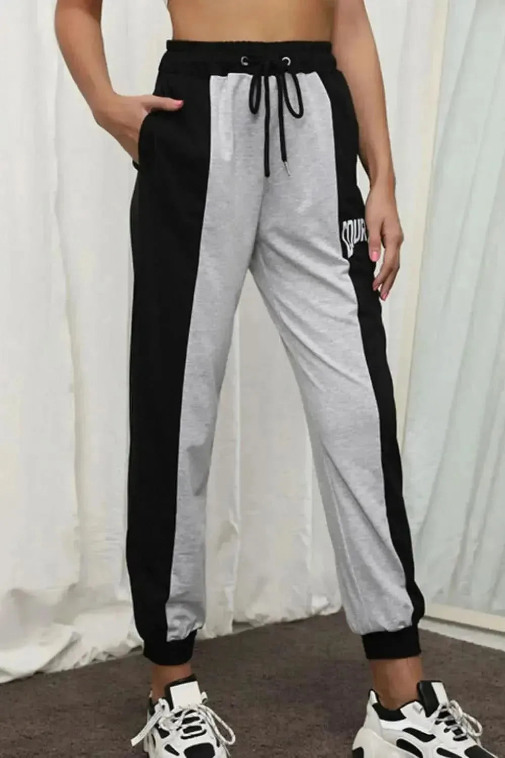 Perfee COURAGE Graphic Color Block Drawstring Joggers - Bad Moms Club