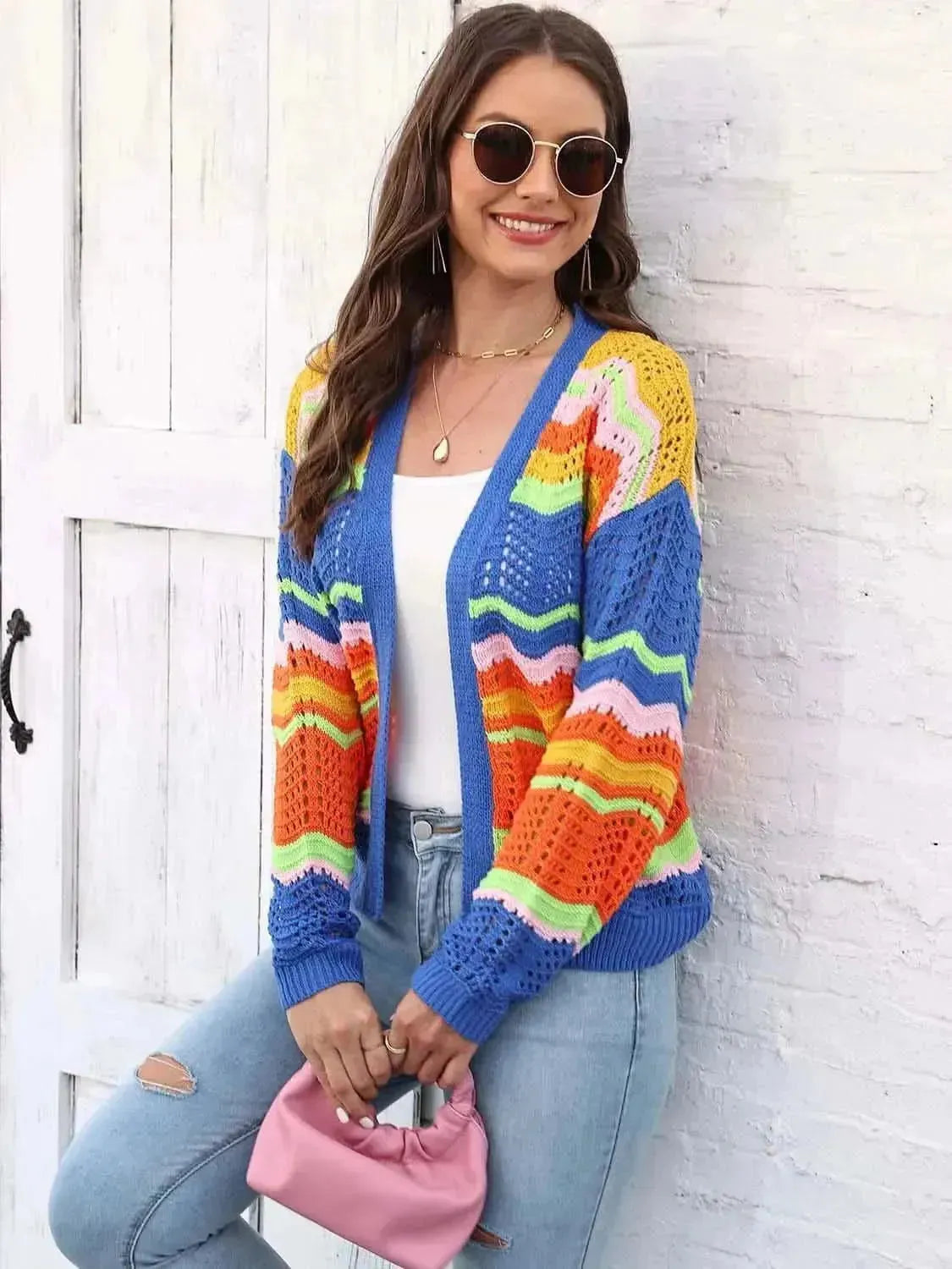 Open Front Openwork Cardigan - Bad Moms Club