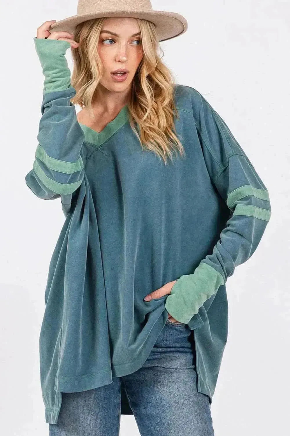 SAGE + FIG Mineral Wash Side Slit Contrast Top - Bad Moms Club