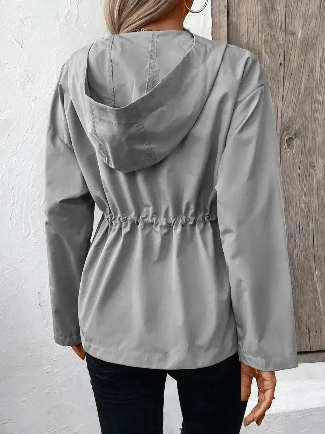 Drawstring Zip Up Hooded Jacket - Bad Moms Club