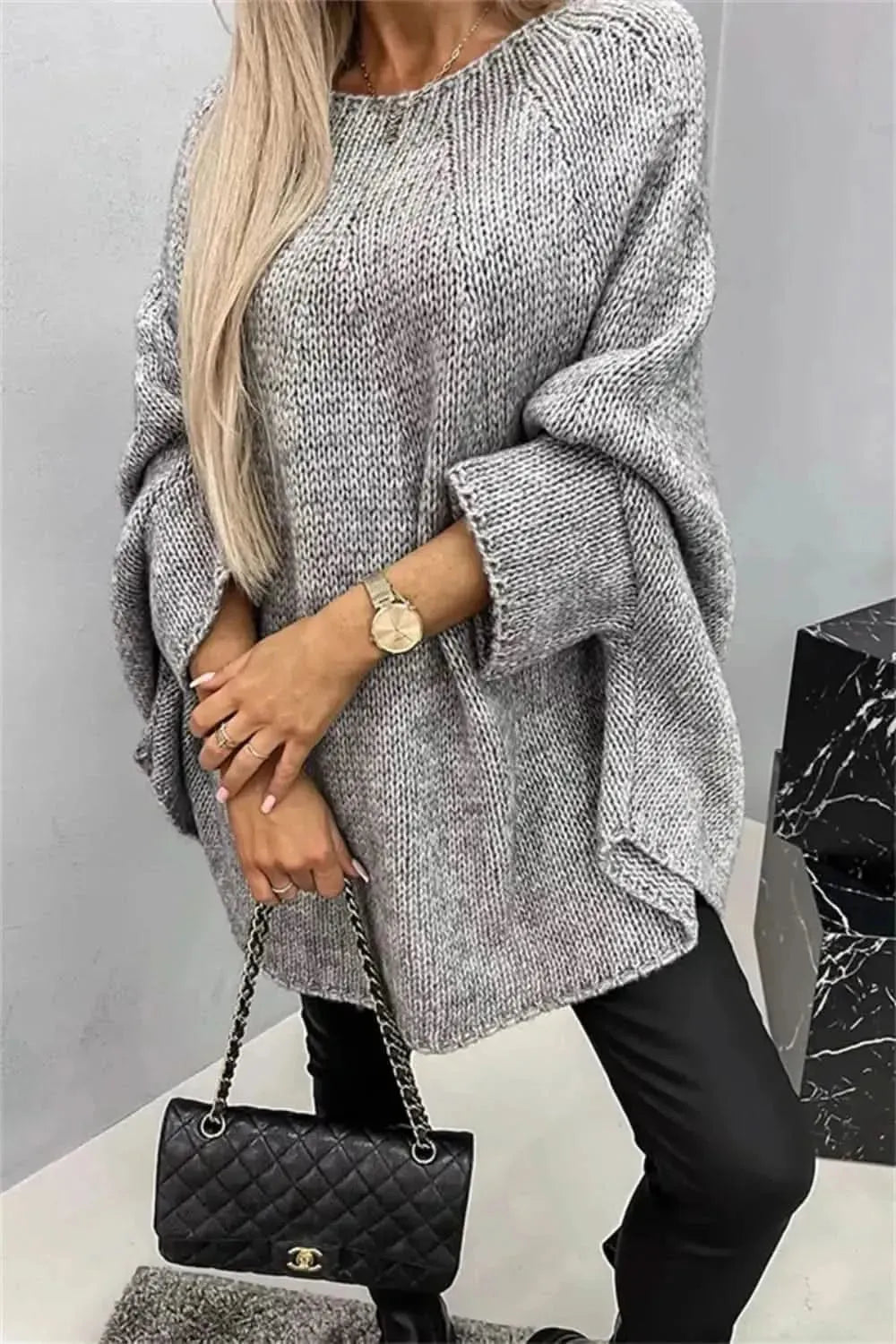 Round Neck Batwing Sleeve Sweater - Bad Moms Club