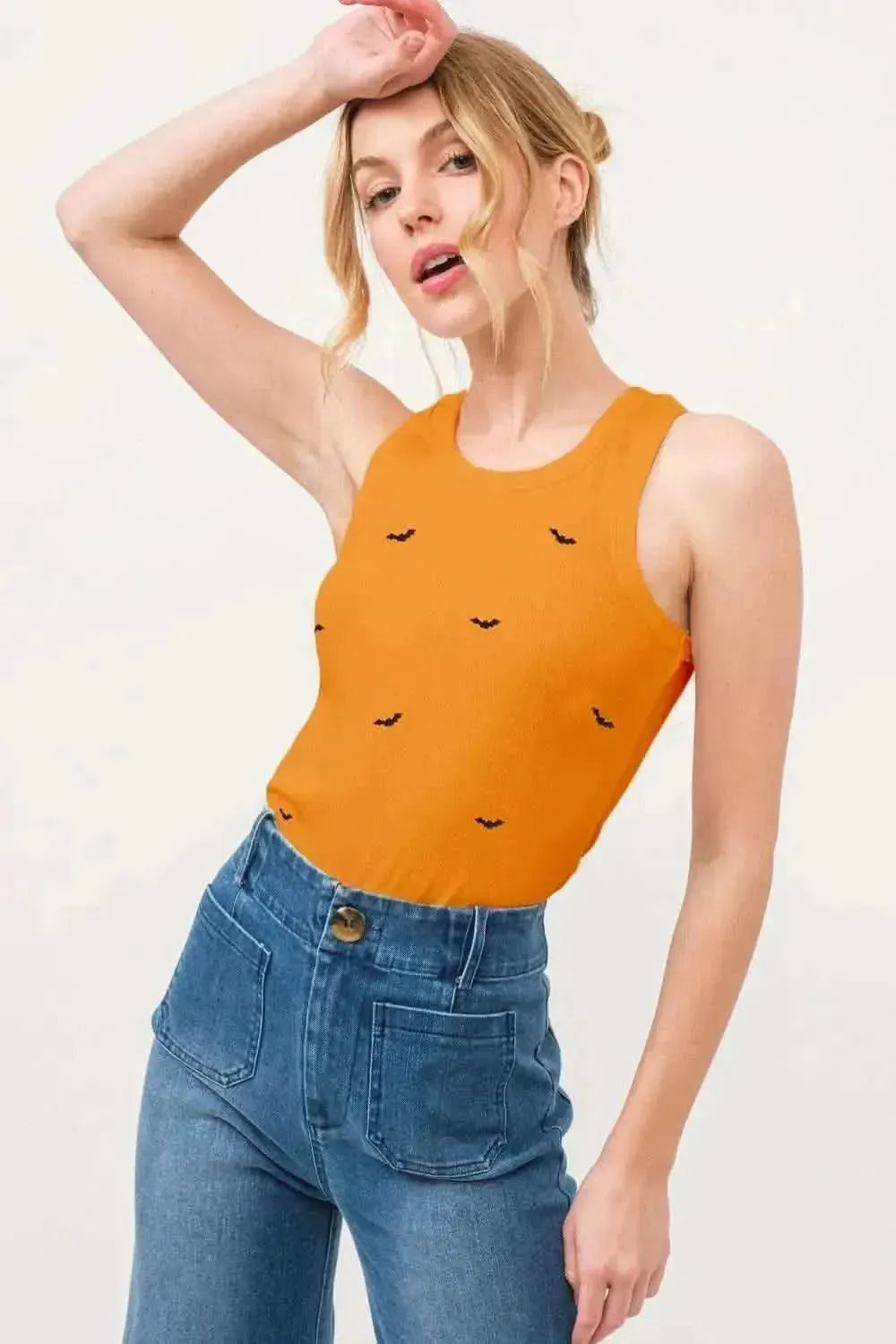 And The Why Bat Embroidered Ribbed Tank - Bad Moms Club