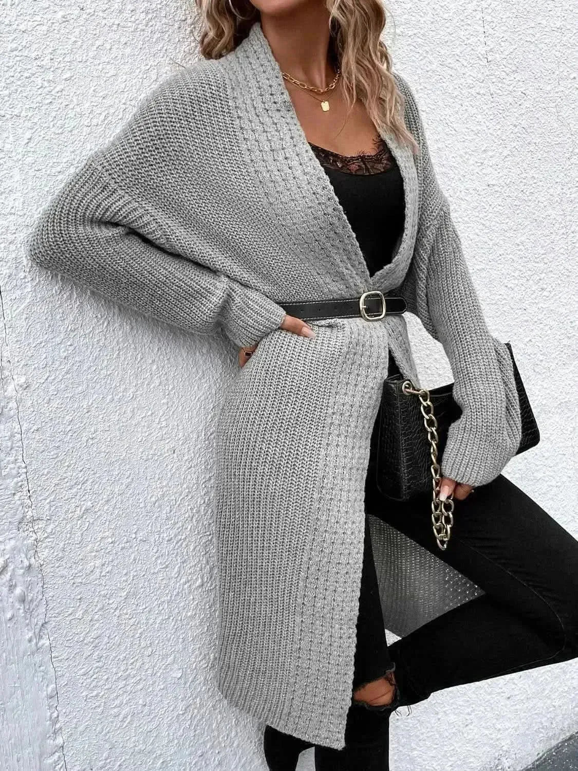 Open Front Dropped Shoulder Longline Cardigan - Bad Moms Club