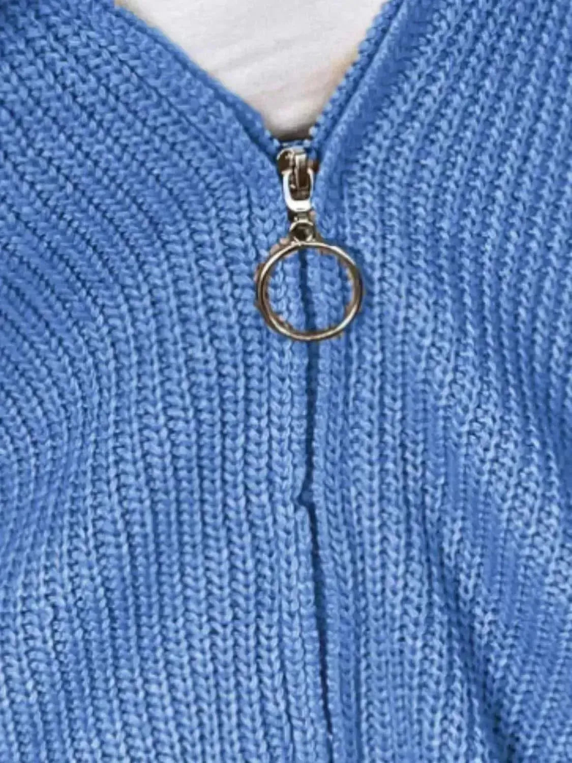 Zip-Up Drawstring Detail Hooded Cardigan - Bad Moms Club