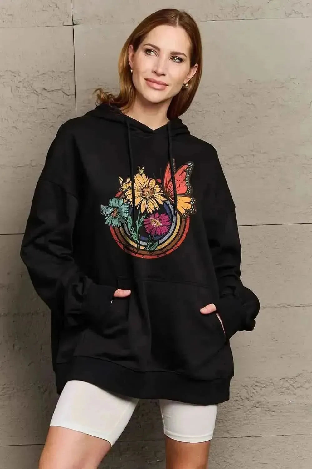 Simply Love Simply Love Full Size Butterfly and Flower Graphic Hoodie - Bad Moms Club