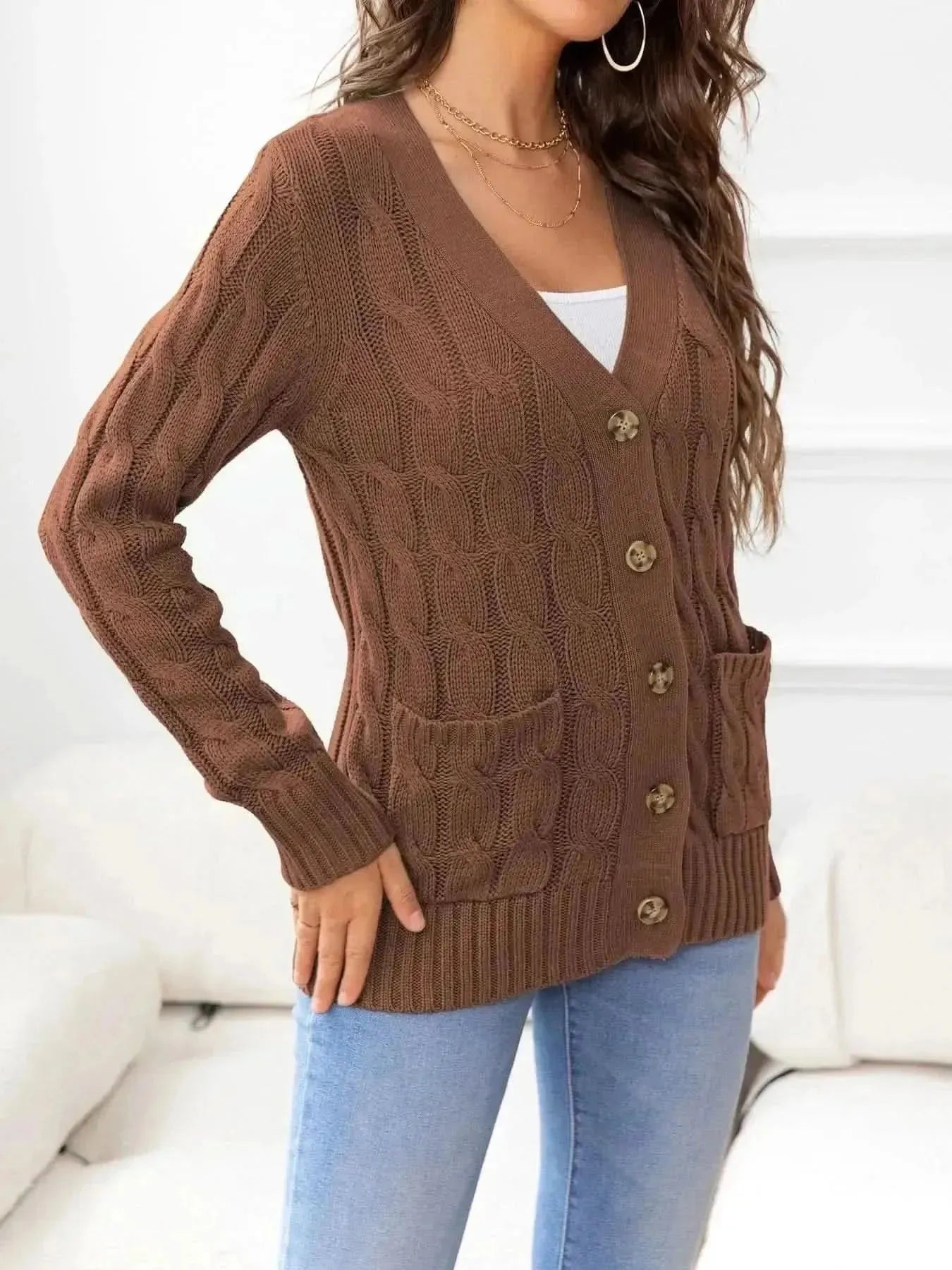 Button Down Cable-Knit Cardigan - Bad Moms Club