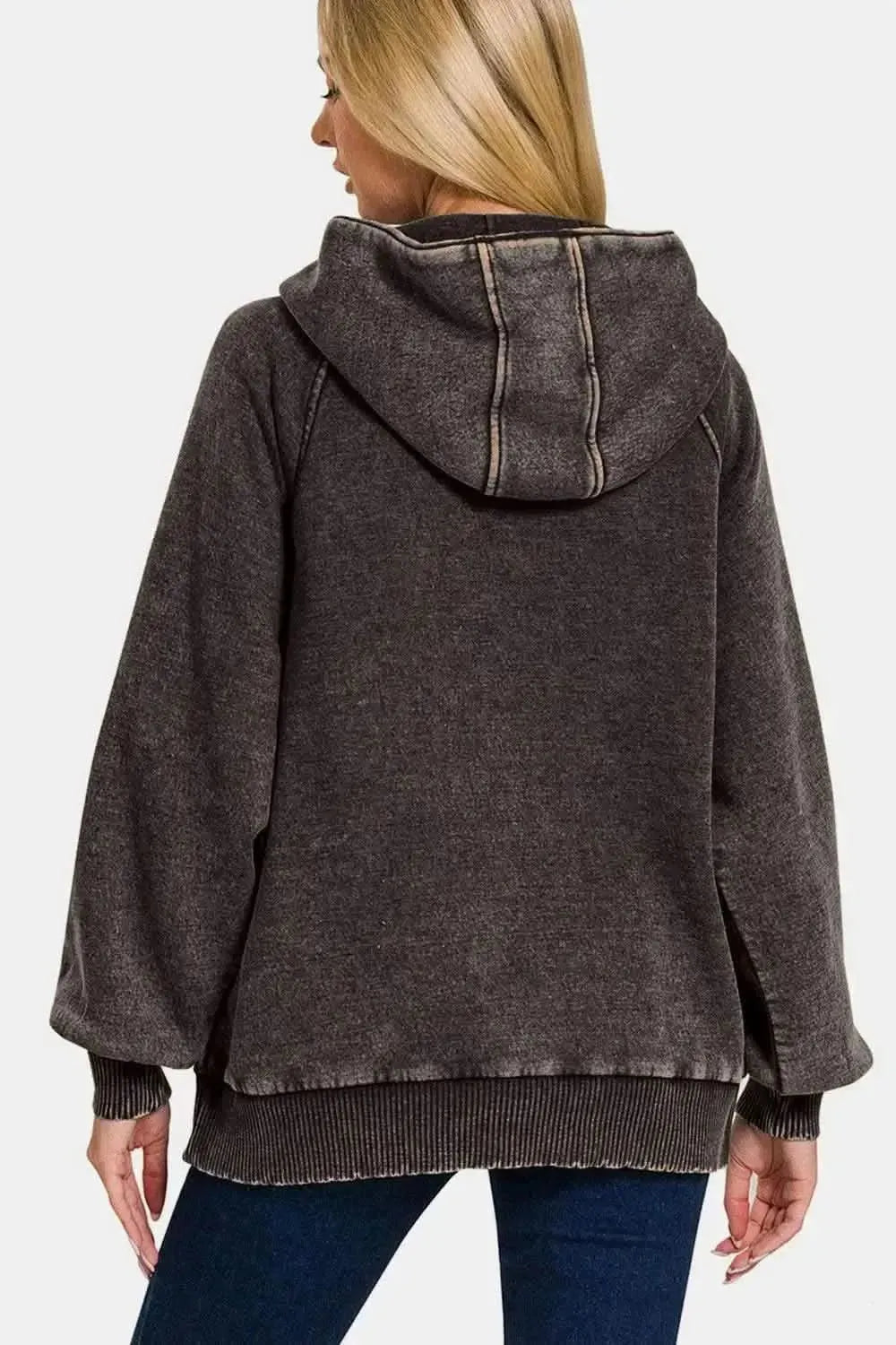 Zenana Acid Wash Fleece Kangaroo Hoodie - Bad Moms Club