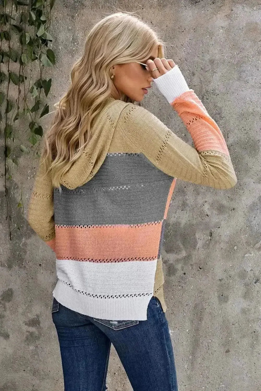 Zip-Up Raglan Sleeve Openwork Hooded Cardigan - Bad Moms Club