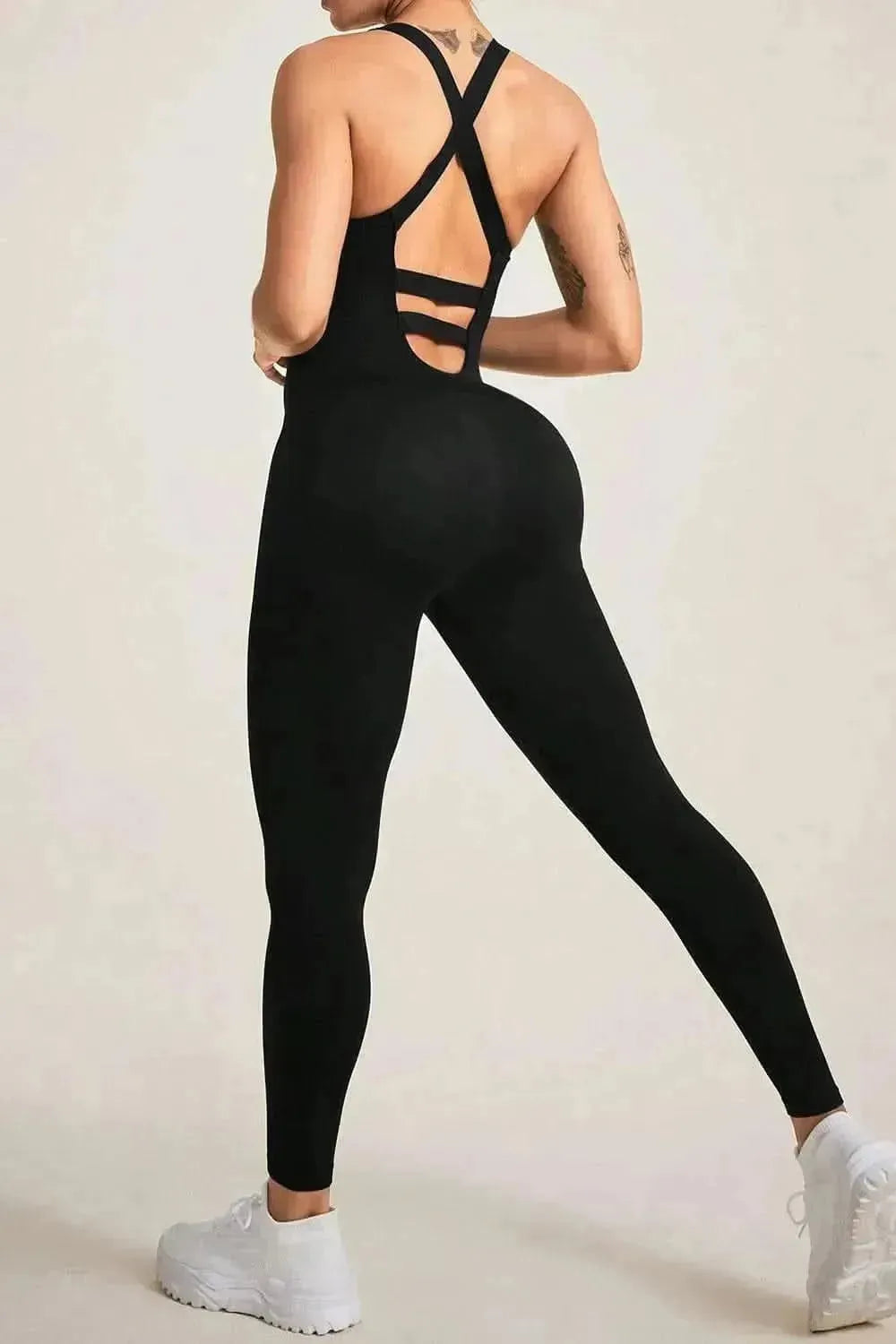 Crisscross Wide Strap Jumpsuit - Bad Moms Club