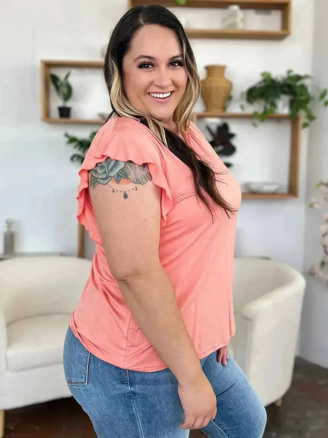 Basic Bae Full Size Bamboo Notched Ruffled Short Sleeve T-Shirt - Bad Moms Club