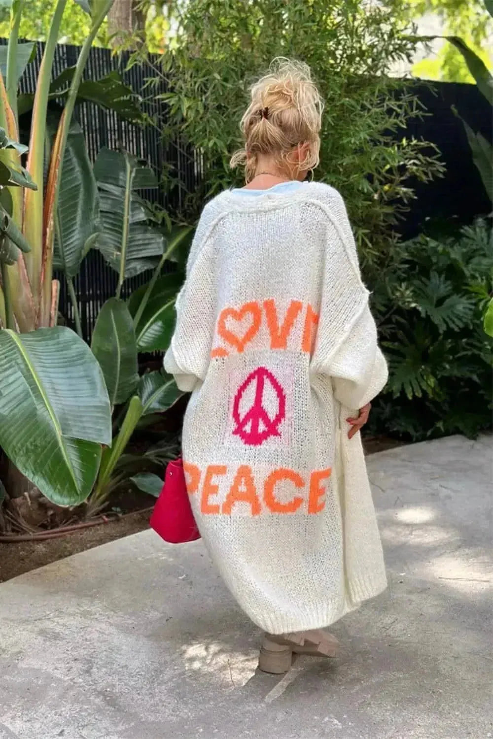 Letter Dropped Shoulder Long Sleeve Cardigan - Bad Moms Club
