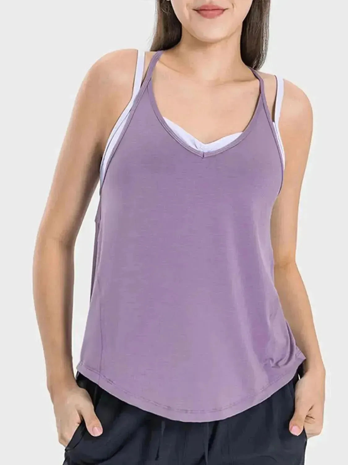 Slit Spaghetti Strap Scoop Neck Active Cami - Bad Moms Club