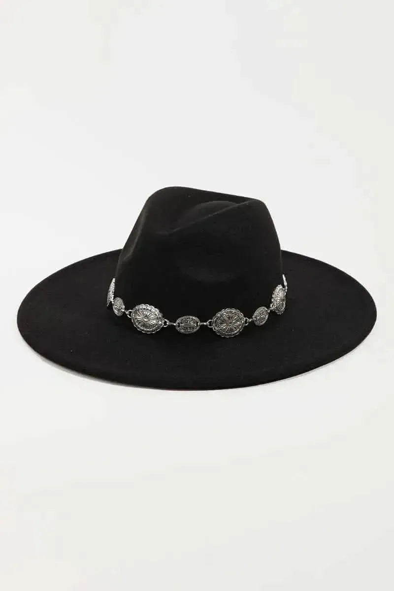 Fame Metal Trim Flat Brim Fedora Hat - Bad Moms Club