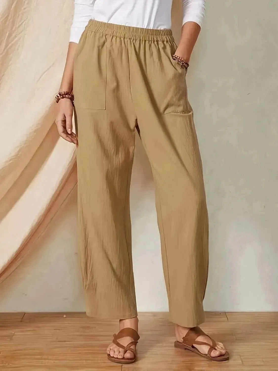 Full Size Elastic Waist Pants with Pockets - Bad Moms Club