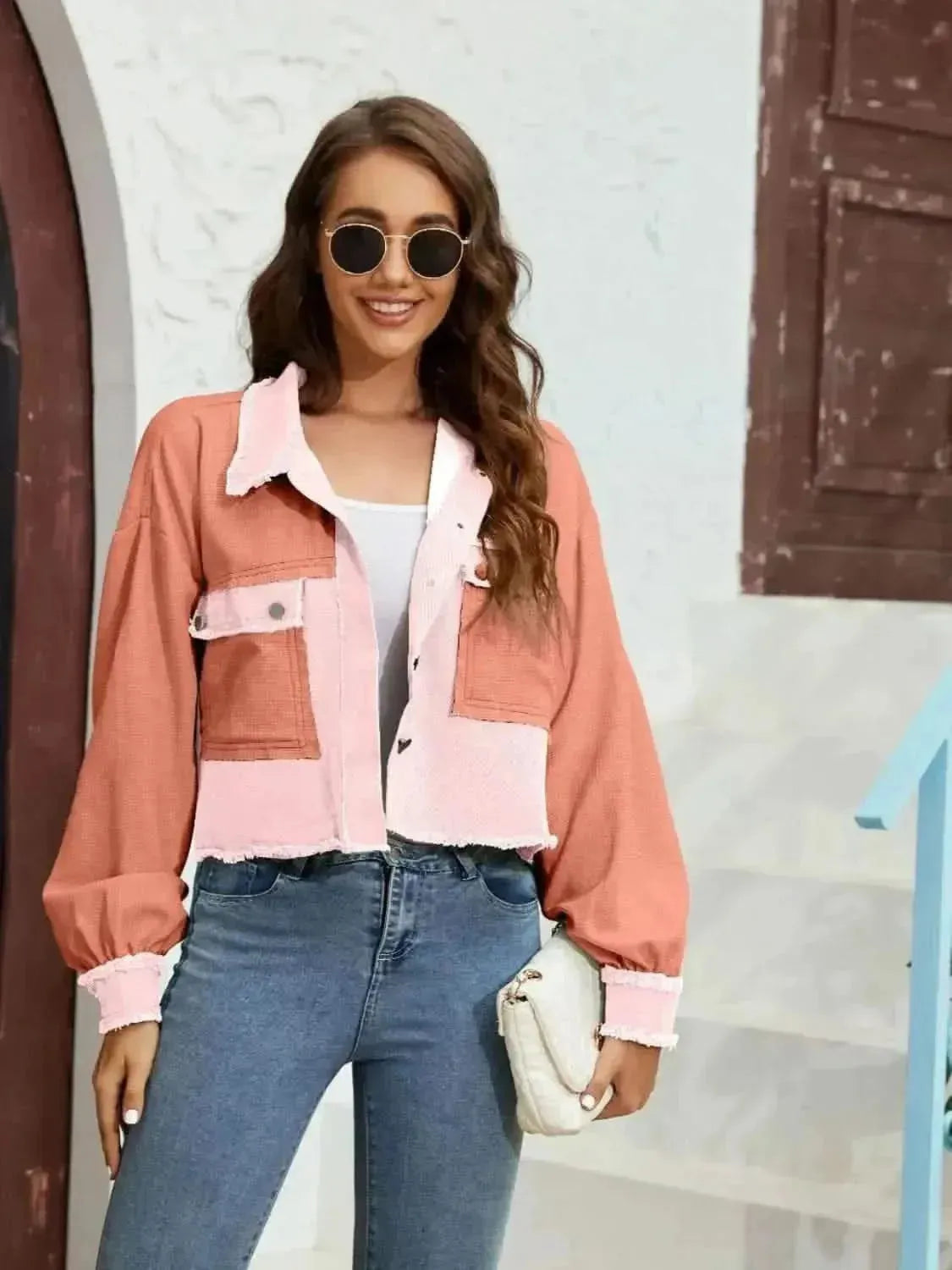Color Block Crop Jacket with Pockets - Bad Moms Club