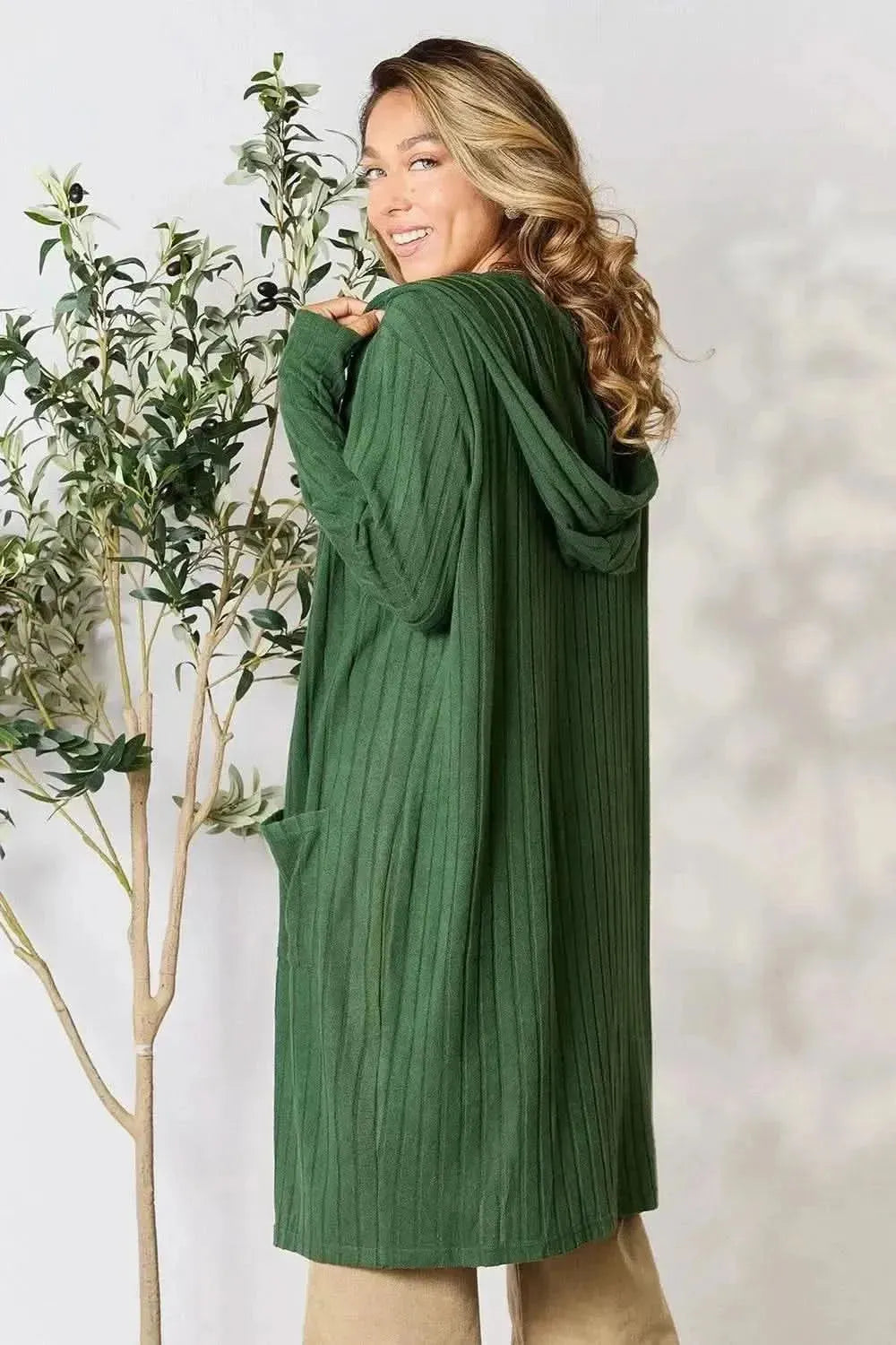 Basic Bae Full Size Hooded Sweater Cardigan - Bad Moms Club