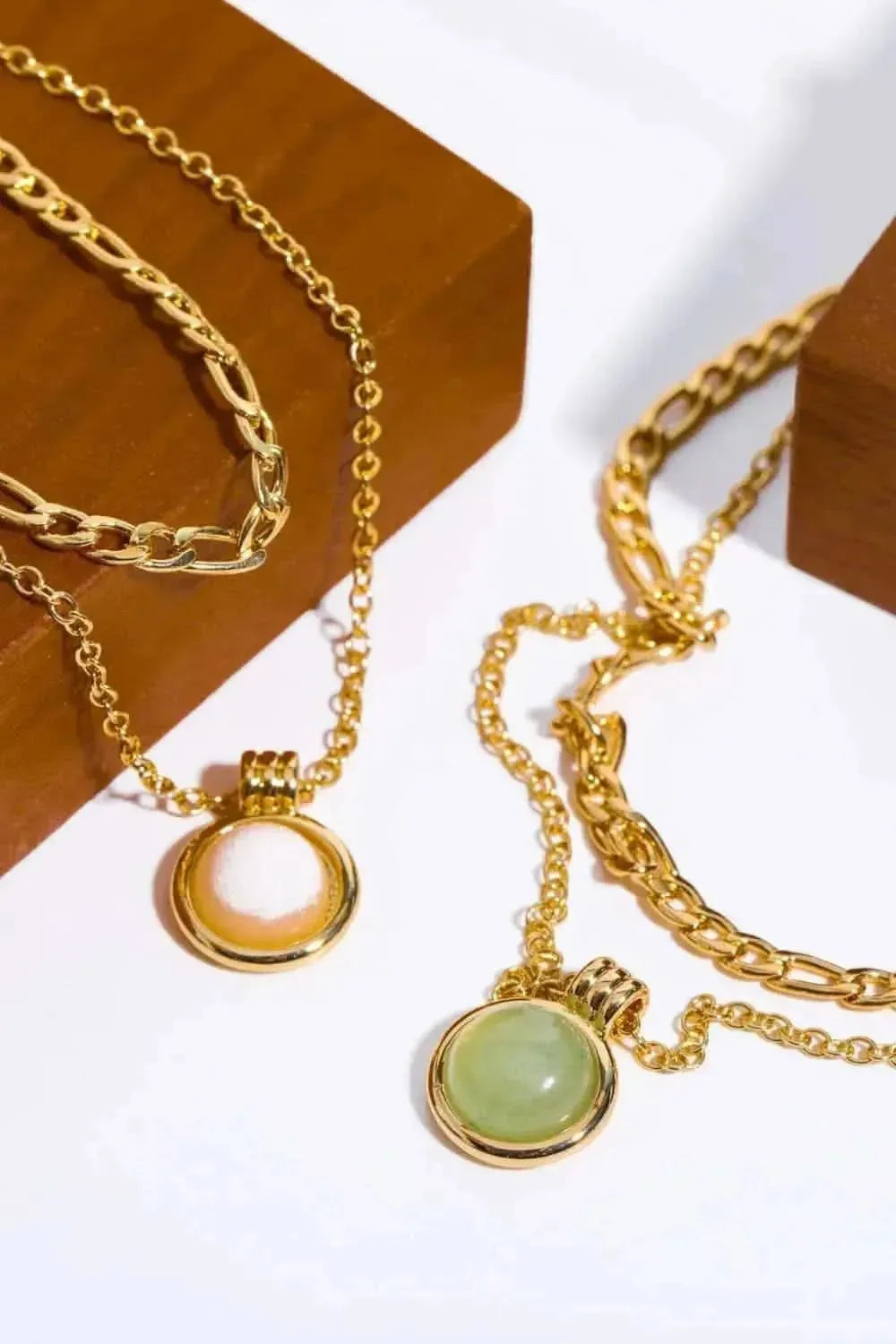 Copper 14K Gold-Plated Round Shape Aventurine Pendant Necklace - Bad Moms Club