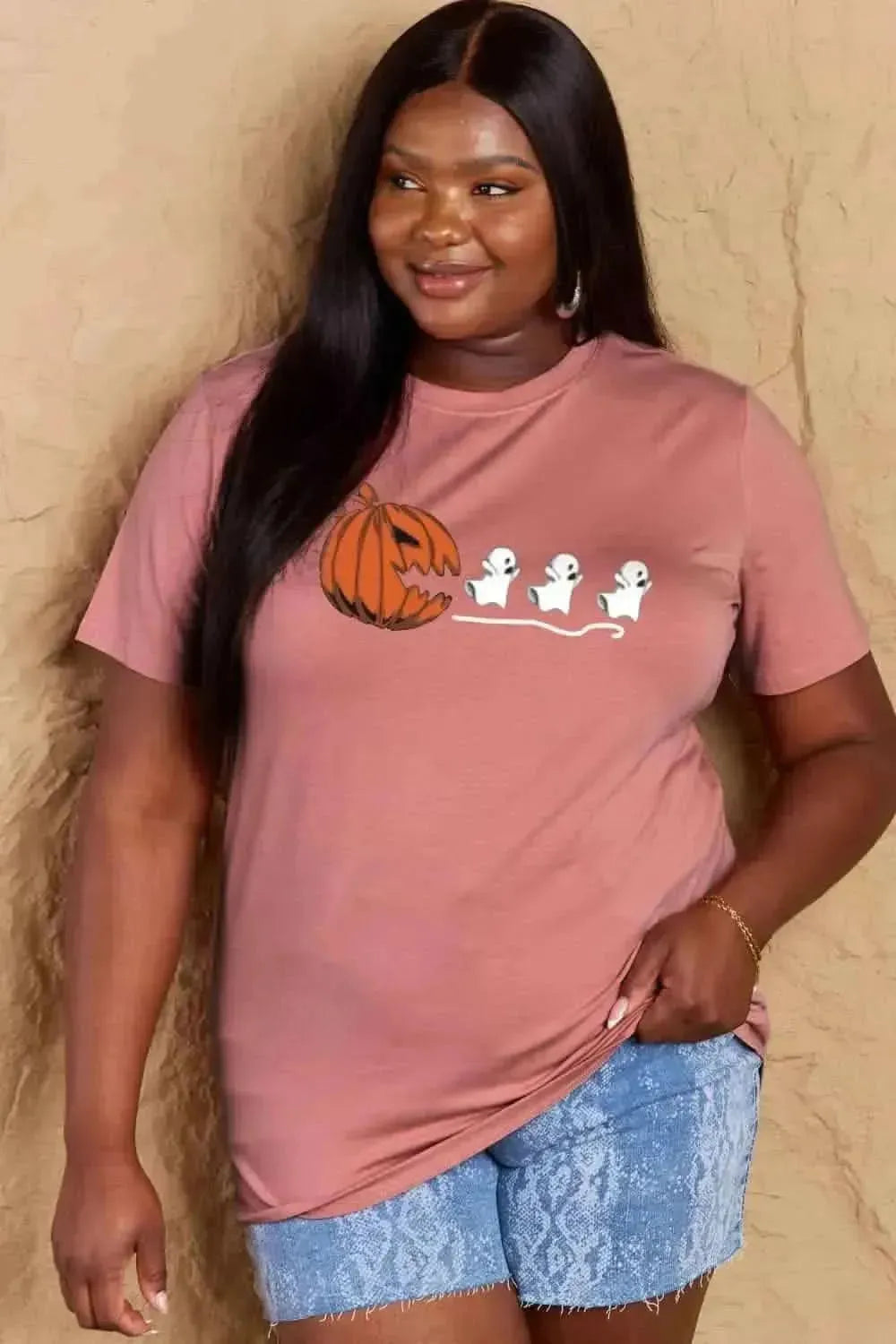 Simply Love Full Size Jack-O'-Lantern Graphic Cotton T-Shirt - Bad Moms Club