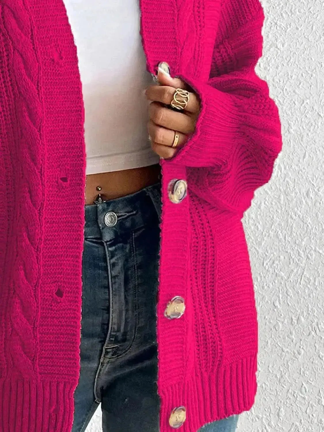 Cable-Knit Button Down Cardigan - Bad Moms Club