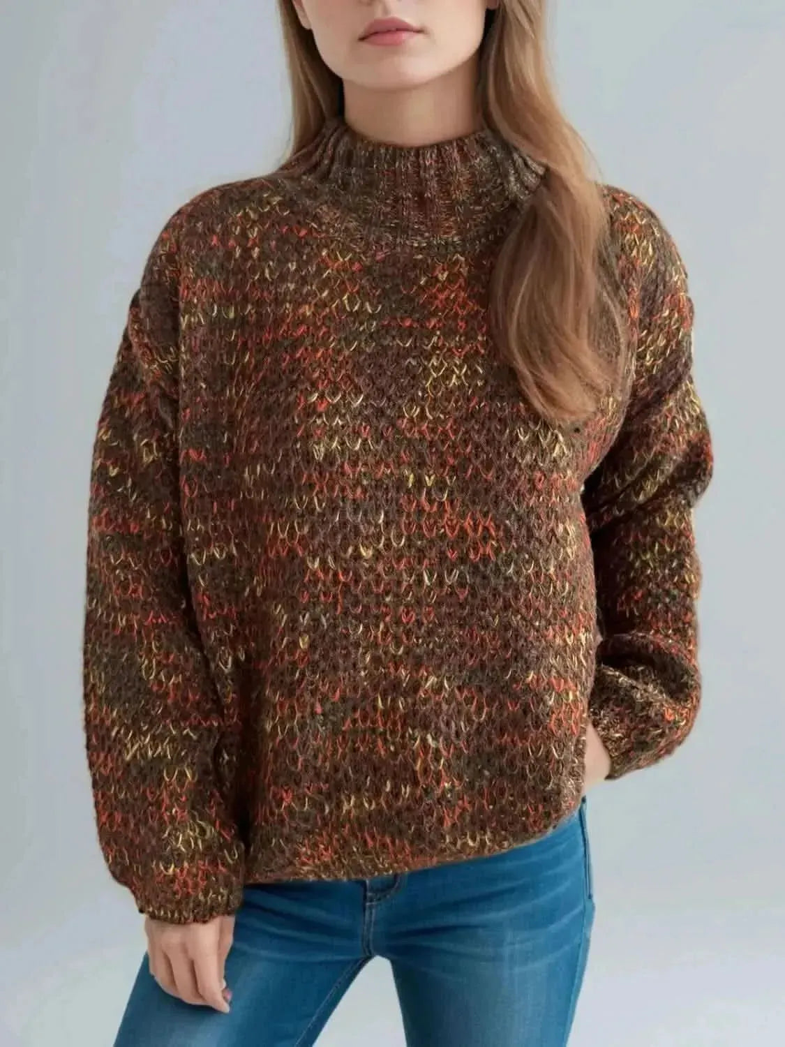 Heathered Turtleneck Dropped Shoulder Sweater - Bad Moms Club
