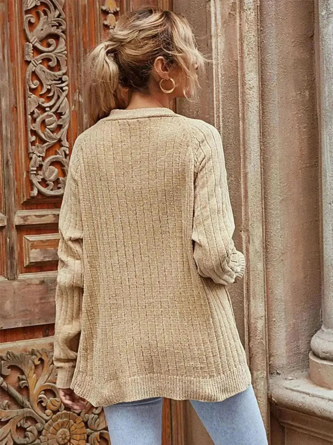 Ribbed Open Front Long Sleeve Cardigan - Bad Moms Club
