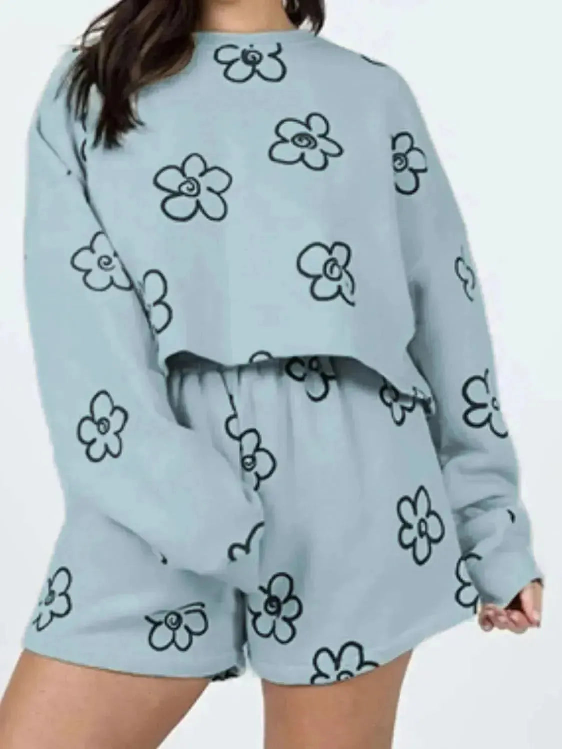 Floral Dropped Shoulder Sweatshirt and Shorts Set - Bad Moms Club