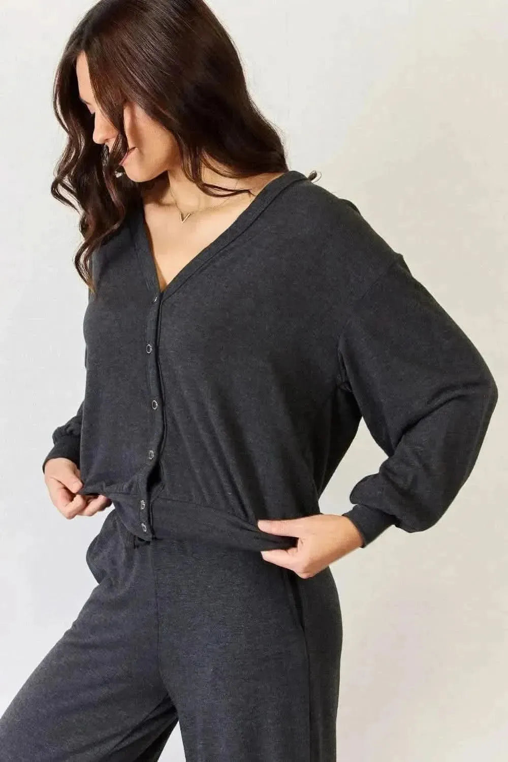RISEN Ultra Soft Button Up Long Sleeve Lounge Cardigan - Bad Moms Club