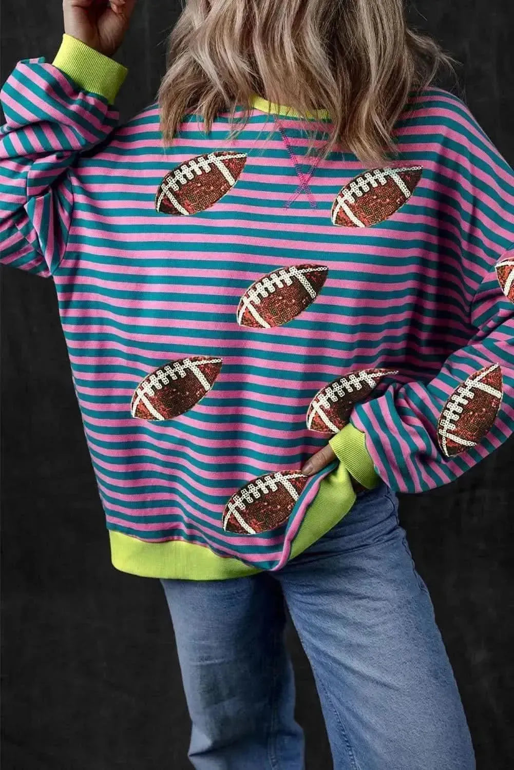 Striped Football Long Sleeve Sweatshirt - Bad Moms Club