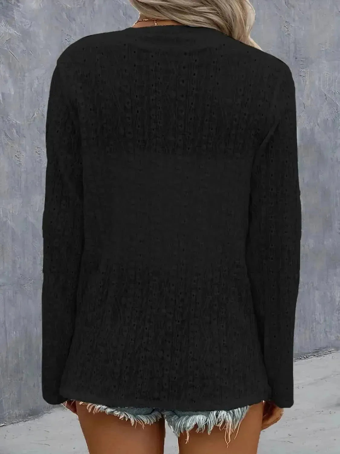 Eyelet Roll-Tab Sleeve Cardigan - Bad Moms Club