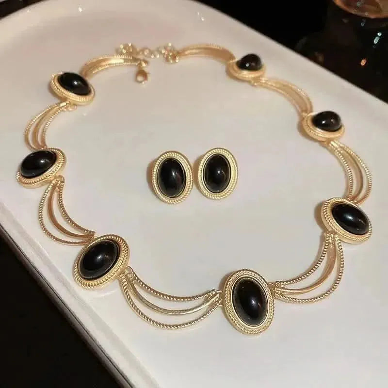 Alloy Oval Gemstone Necklace - Bad Moms Club