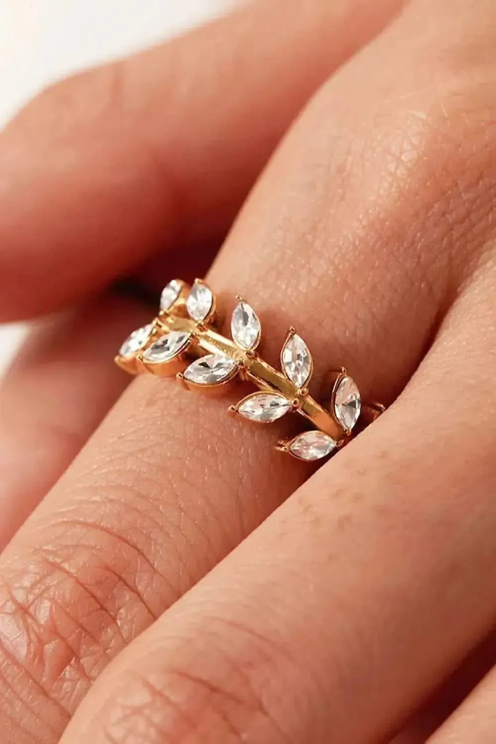 Inlaid Zircon Leaf Open Ring - Bad Moms Club