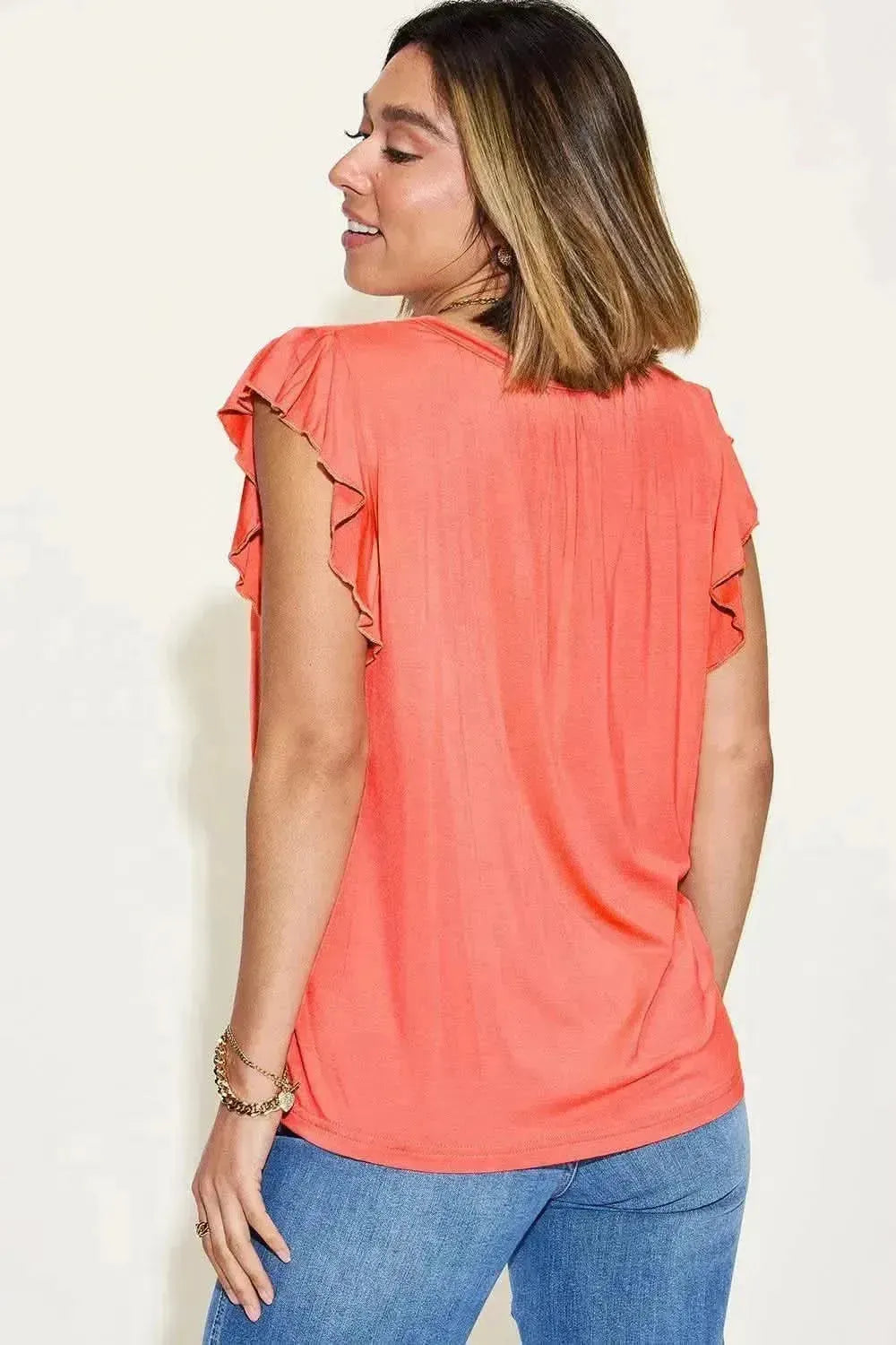Basic Bae Full Size Bamboo Notched Ruffled Short Sleeve T-Shirt - Bad Moms Club