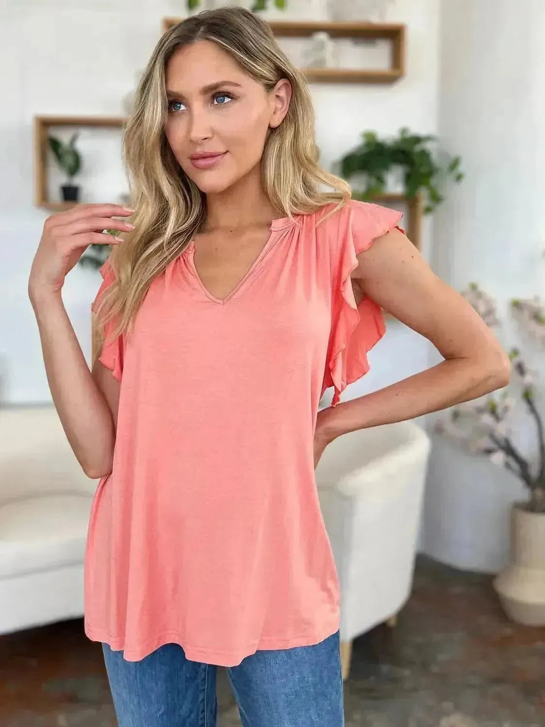 Basic Bae Full Size Bamboo Notched Ruffled Short Sleeve T-Shirt - Bad Moms Club