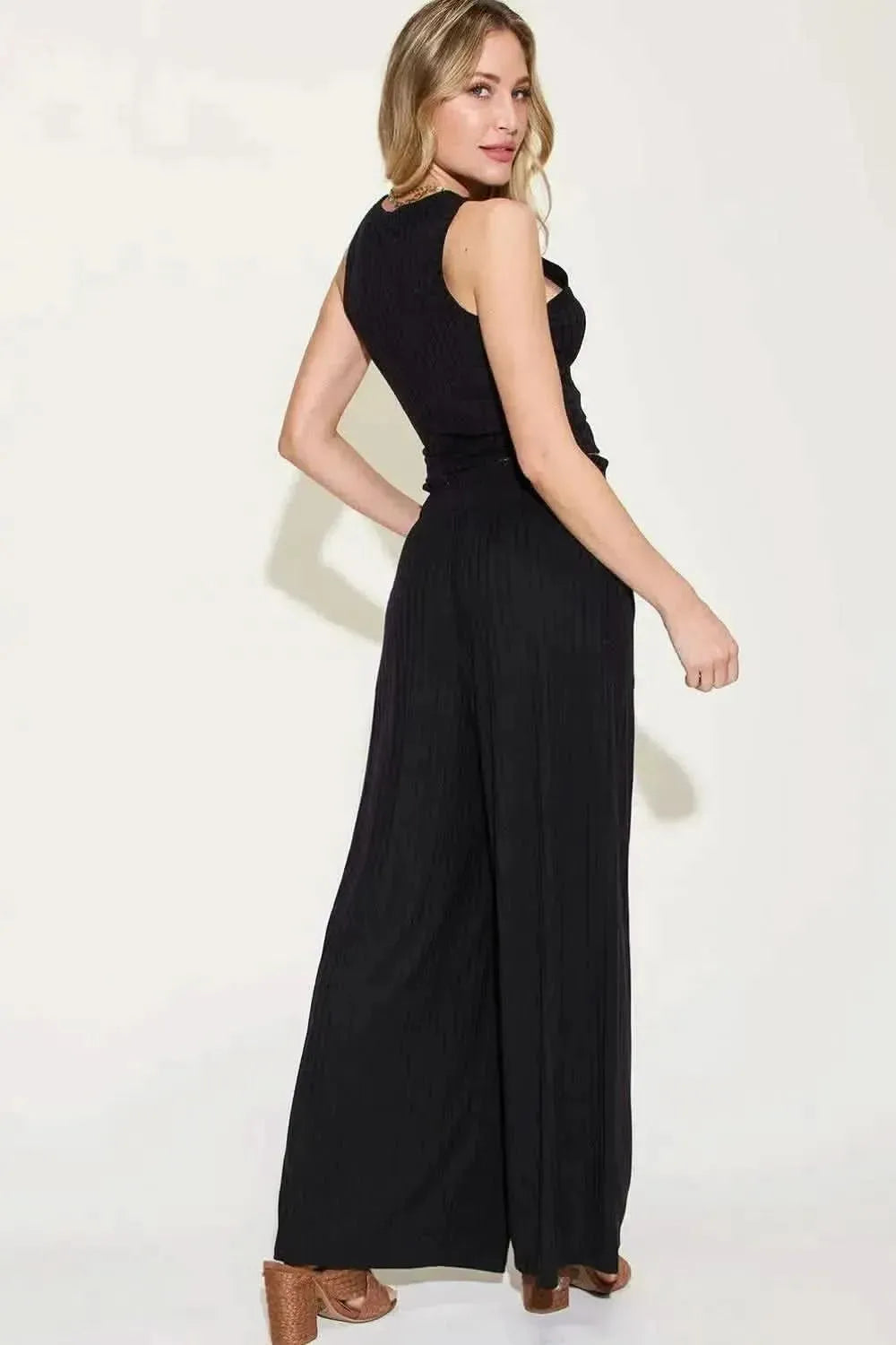 Basic Bae Full Size Ribbed Tank and Wide Leg Pants Set - Bad Moms Club