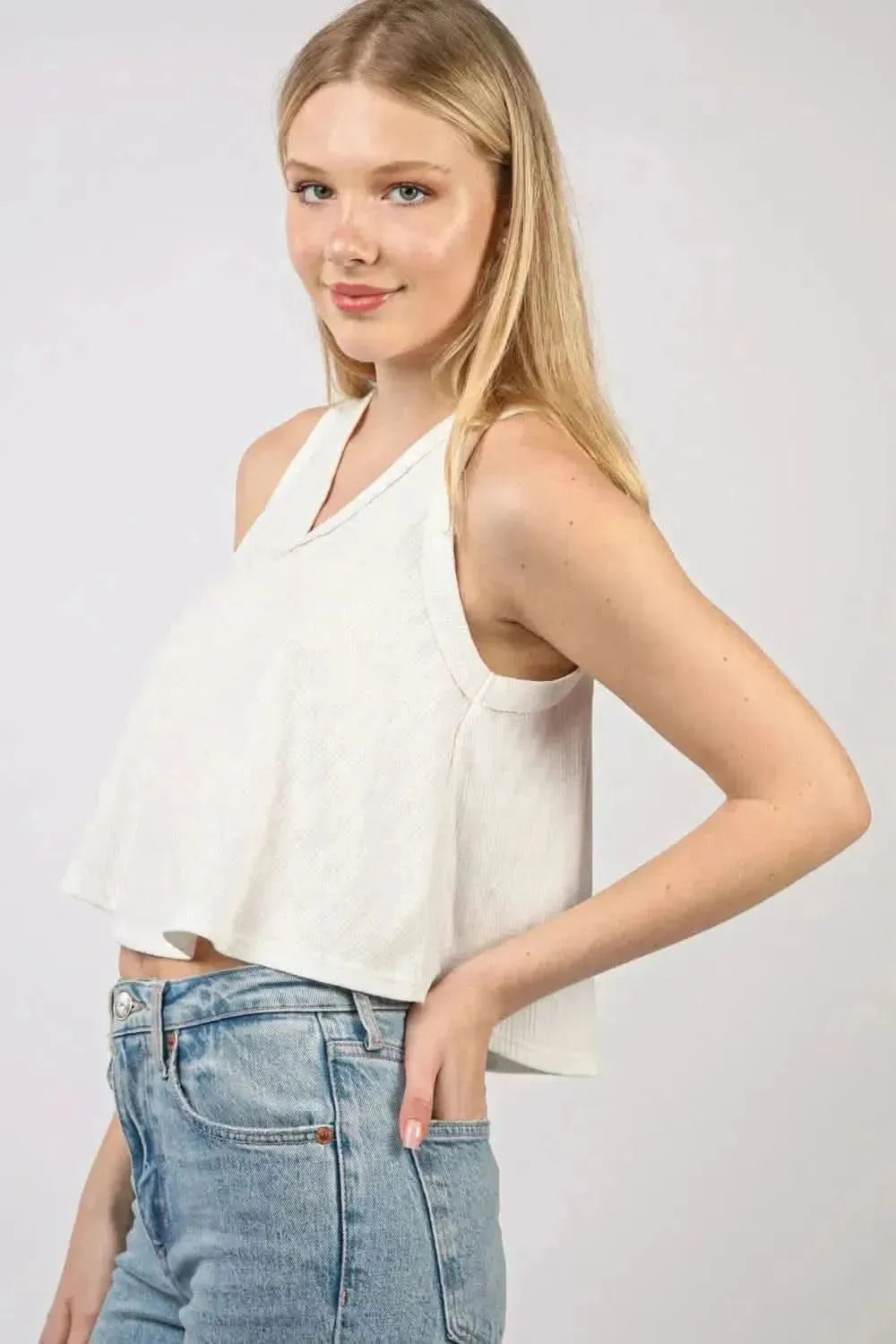 VERY J V-Neck Knit Swing Cropped Tank - Bad Moms Club