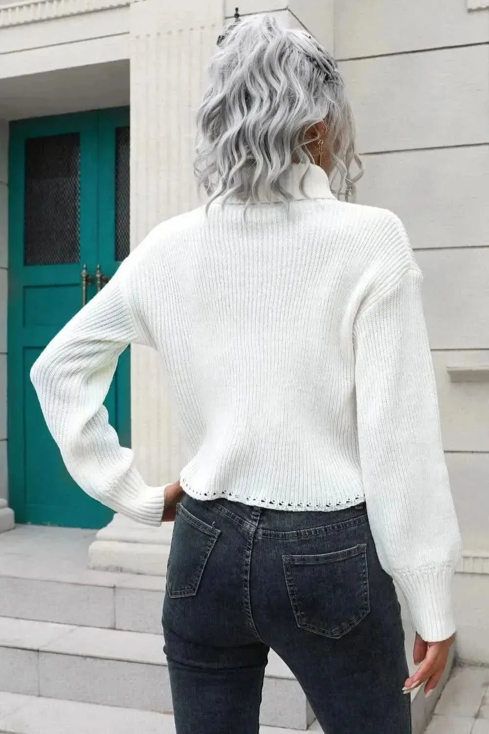 Turtleneck Dropped Shoulder Sweater - Bad Moms Club