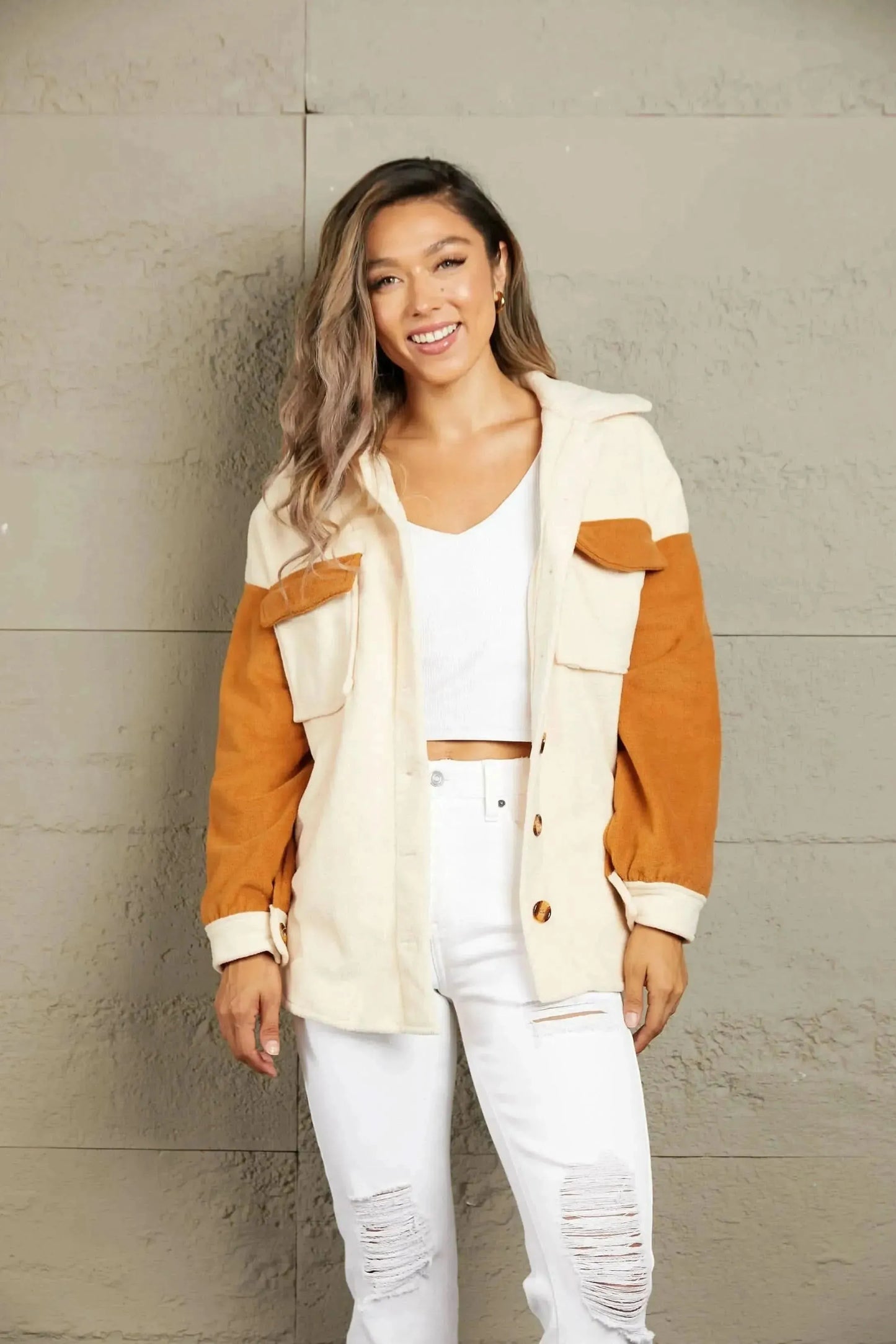 Contrast Button-Up Fleece Jacket - Bad Moms Club