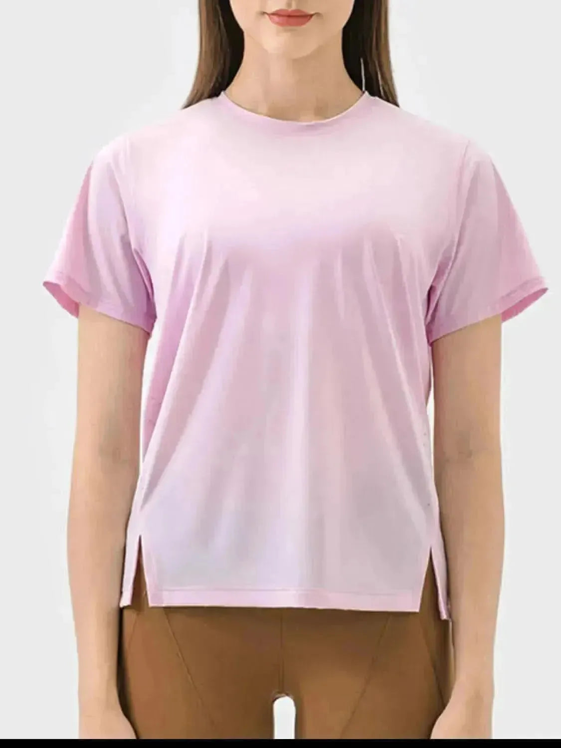 Slit Round Neck Short Sleeve Active T-Shirt - Bad Moms Club