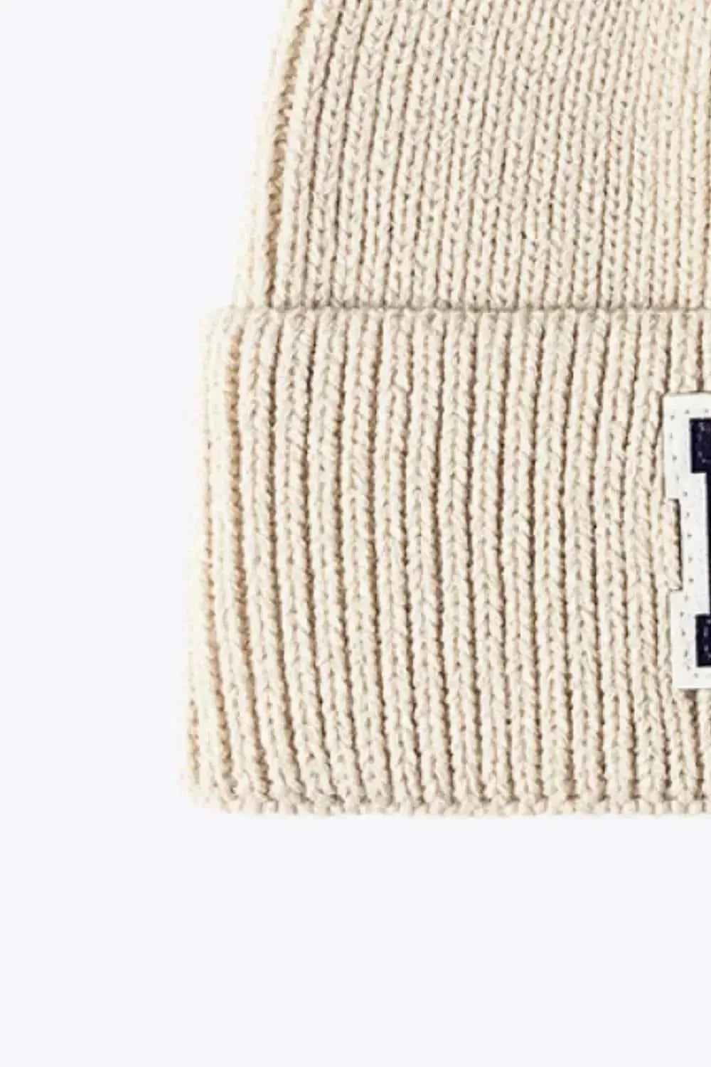 Letter Patch Cuffed Knit Beanie - Bad Moms Club