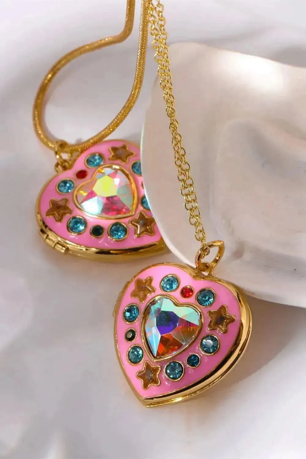 Rhinestone Decor Heart Box Pendant Necklace - Bad Moms Club