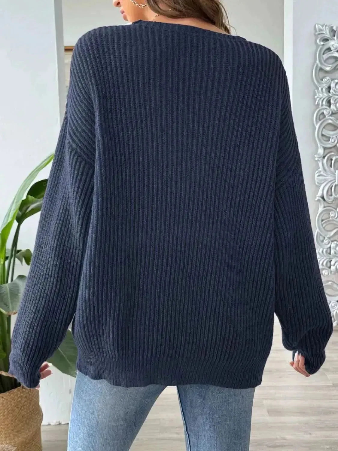 Contrast Dropped Shoulder Long Sleeve Sweater - Bad Moms Club