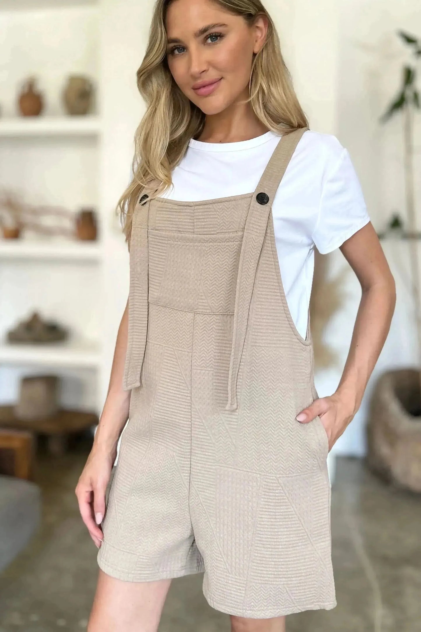 Double Take Full Size Texture Sleeveless Romper - Bad Moms Club