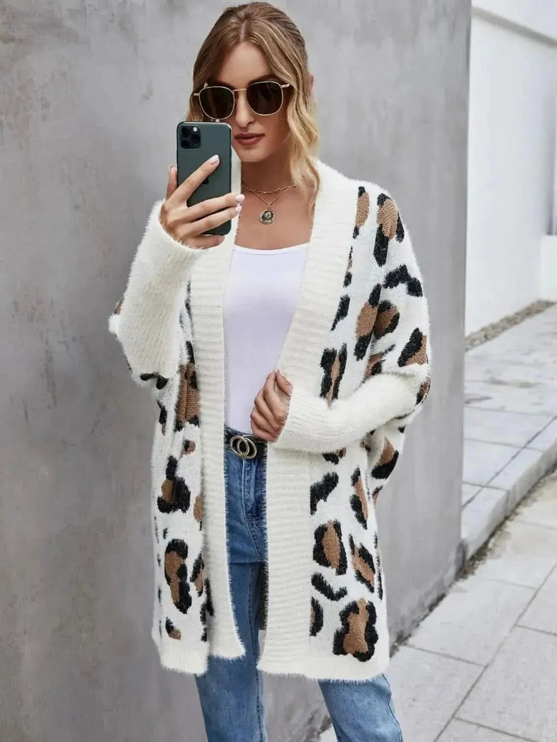 Leopard Pattern Fuzzy Cardigan - Bad Moms Club