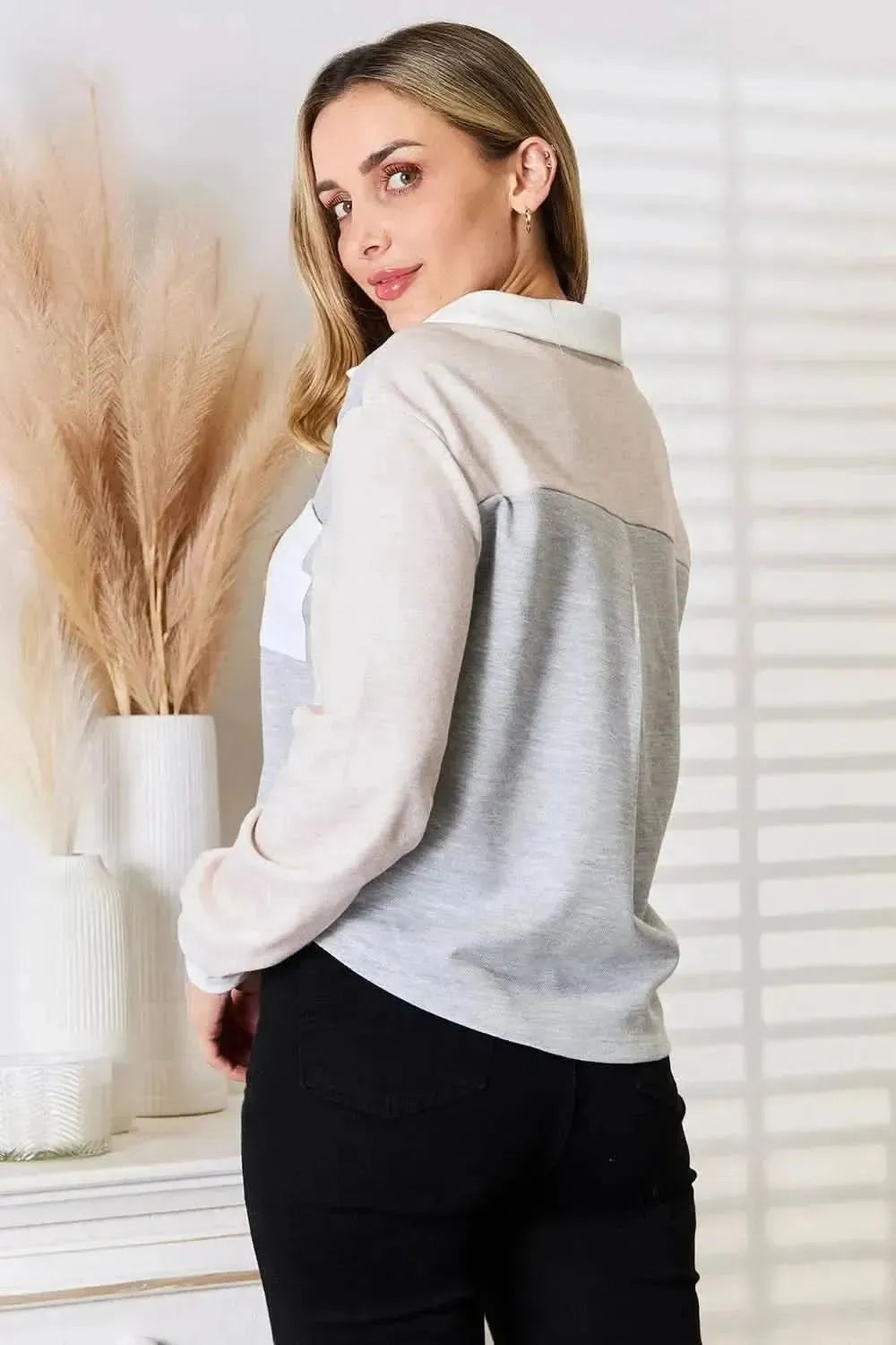 Double Take Color Block Curved Hem Shirt - Bad Moms Club
