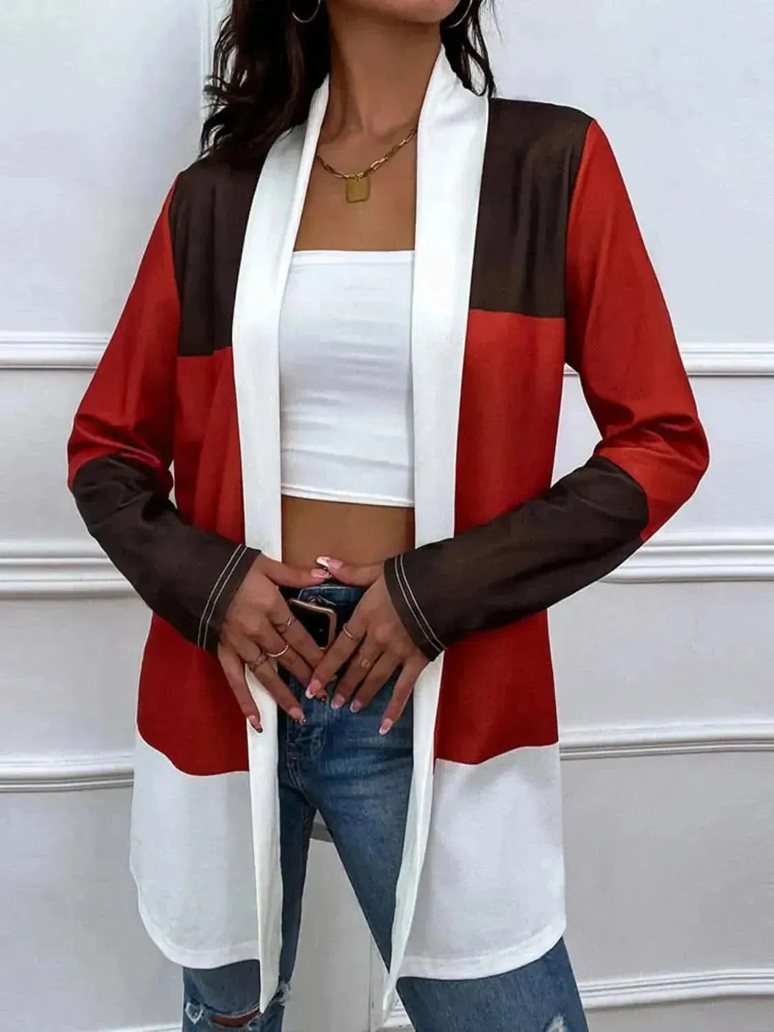 Color Block Open Front Cardigan - Bad Moms Club