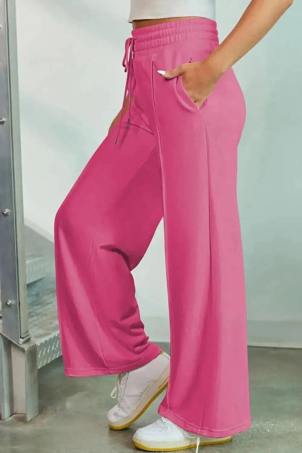 Drawstring Wide Leg Pants with Pockets - Bad Moms Club