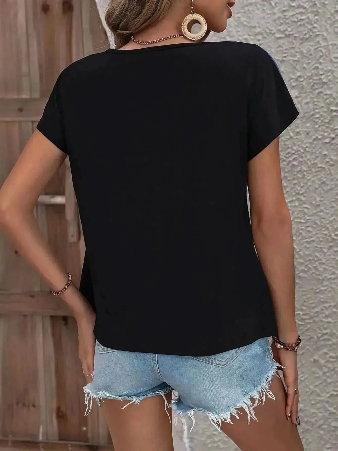 Ivy Lane Color Block Decorative Button V-Neck Tee - Bad Moms Club