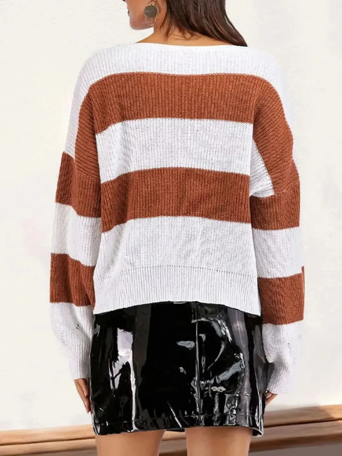 Perfee Color Block Dropped Shoulder Long Sleeve Sweater - Bad Moms Club